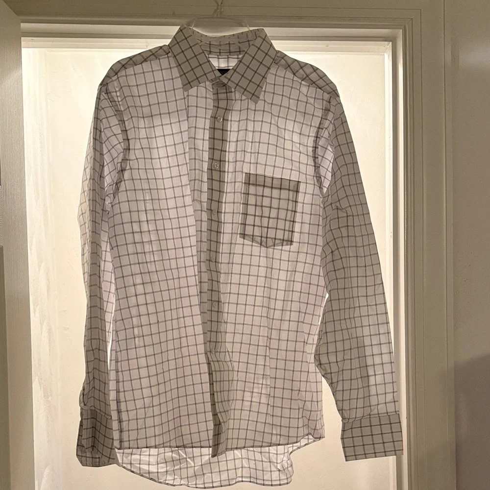 Men's White Checkered Button Down Shirt - Picture 1 of 3